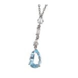 18CT WHTIE GOLD AQUAMARINE, DIAMOND AND IOLITE NECKLACE