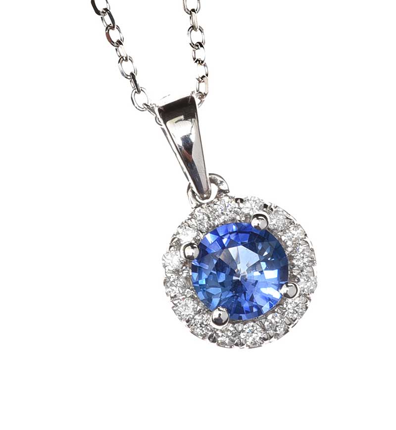 18CT WHITE GOLD SAPPHIRE AND DIAMOND NECKLACE