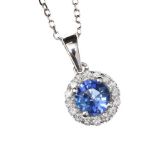 18CT WHITE GOLD SAPPHIRE AND DIAMOND NECKLACE