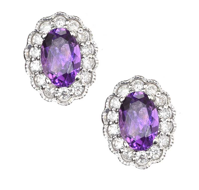 18CT WHITE GOLD AMETHYST AND DIAMOND EARRINGS