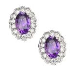 18CT WHITE GOLD AMETHYST AND DIAMOND EARRINGS