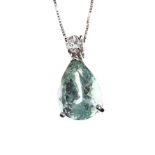 18CT WHITE GOLD AQUAMARINE AND DIAMOND NECKLACE