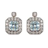 18CT GOLD AQUAMARINE AND DIAMOND EARRINGS