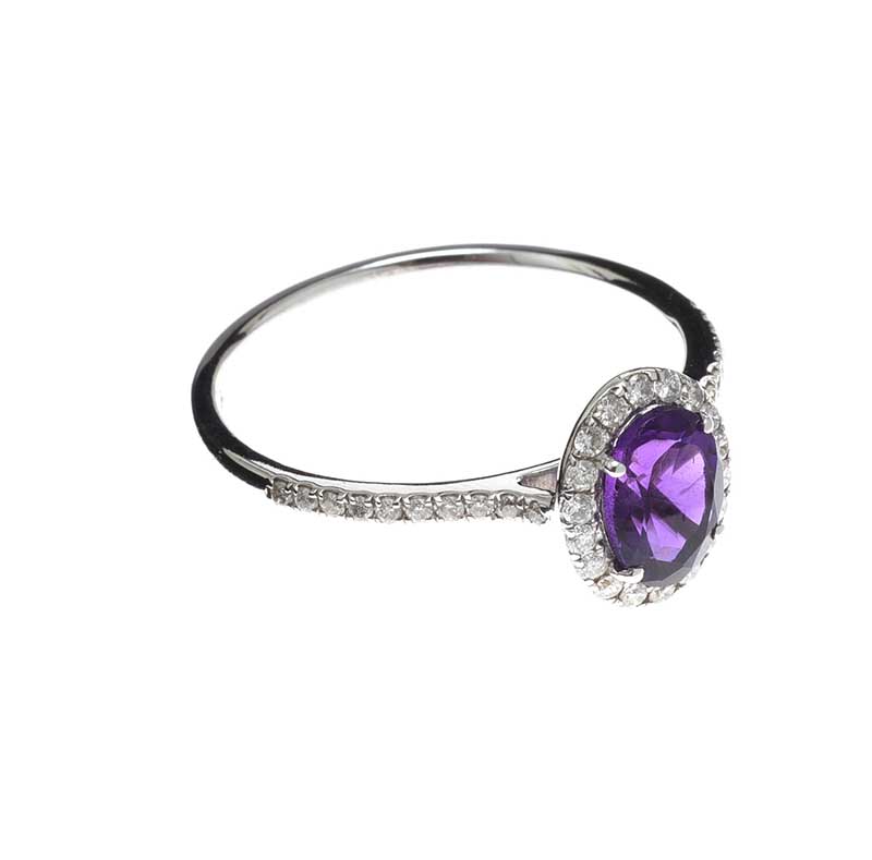18CT WHITE GOLD AMETHYST AND DIAMOND RING - Image 2 of 3