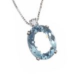 18CT WHITE GOLD AQUAMARINE AND DIAMOND NECKLACE