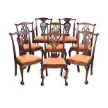 SET OF EIGHT MAHOGANY CHIPPENDALE STYLE DINING ROOM CHAIRS