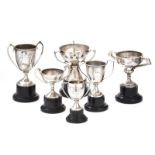 SIX SILVER MOTORCYCLE TROPHIES