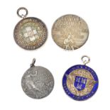FOUR SILVER MOTORCYLE MEDALLIONS