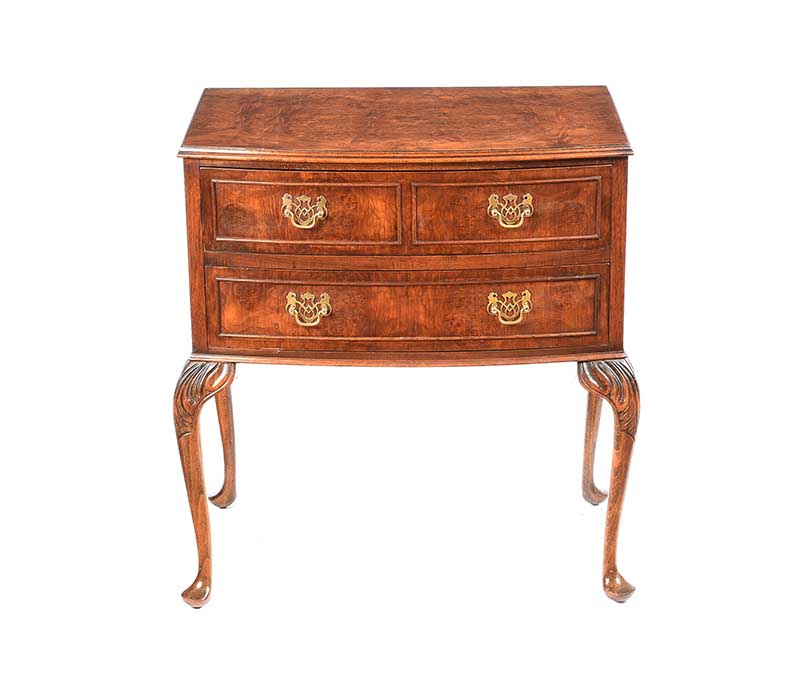 BURR WALNUT CABRIOLE LEG CHEST OF DRAWERS - Image 5 of 6