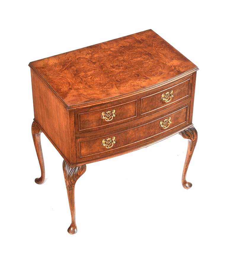 BURR WALNUT CABRIOLE LEG CHEST OF DRAWERS - Image 3 of 6