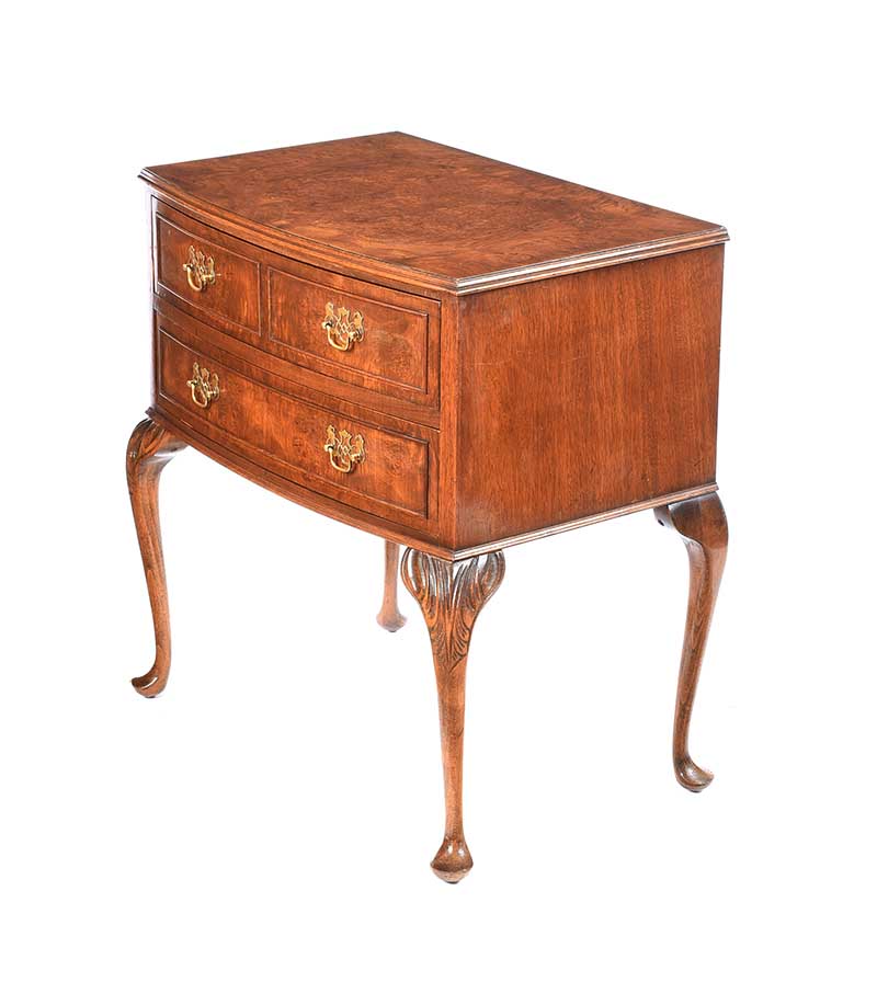 BURR WALNUT CABRIOLE LEG CHEST OF DRAWERS - Image 6 of 6