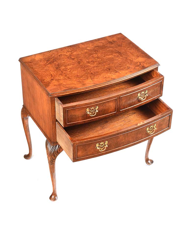 BURR WALNUT CABRIOLE LEG CHEST OF DRAWERS - Image 4 of 6