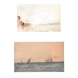 Edwin Hayes, RHA RI ROI - SEA STRIKING ROCKS & CORSICA - Pair of Watercolour Drawings - 4.5 x 7