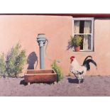 Gregory Moore - COCKEREL BY THE WATER PUMP - Oil on Board - 22 x 28 inches - Signed