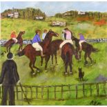 Rose Elizabeth Moorcroft - POINT TO POINT - Oil on Canvas - 20 x 20 inches - Signed in Monogram