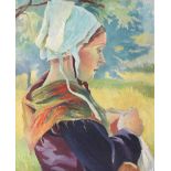 Irish School - BRETON GIRL - Oil on Board - 18 x 14 inches - Unsigned