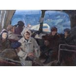 Russian School - BUS TO THE MINES - Oil on Canvas - 22 x 28 inches - Unsigned