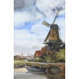 J.H. Weissenbruch - DUTCH WINDMILL - Watercolour Drawing - 19 x 12 inches - Signed