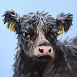 Ronald Keefer - COW ON BLUE - Oil on Board - 24 x 24 inches - Signed