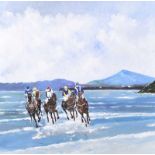 Sean Lorinyenko - RACING AT LOW TIDE ON DOWNINGS BEACH - Acrylic on Canvas - 24 x 24 inches -