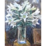 Hilary Bryson - STILL LIFE, WHITE LILLIES IN A GLASS VASE - Pastel on Paper - 20 x 16 inches -