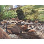 Maurice Canning Wilks, ARHA RUA - SUNLIT RIVER, GELNDUN, COUNTY ANTRIM - Oil on Canvas - 14 x 18