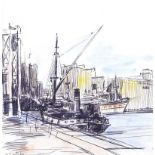 Maurice Canning Wilks, ARHA RUA - BY THE QUAYSIDE - Watercolour Drawing - 9 x 9 inches - Signed