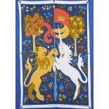 Irish School - THE LION & UNICORN - Screen Print on Irish Linen - 28 x 19 inches - Unsigned
