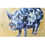 Eileen McKeown - ROLF THE PIG - Acrylic on Canvas - 20 x 30 inches - Signed in Monogram