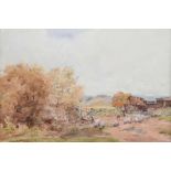 Claude Hayes, RI ROI - TENDING SHEEP - Watercolour Drawing - 7 x 10 inches - Signed