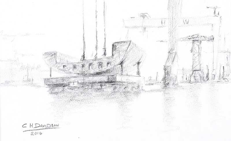 Colin H. Davidson - LOWERING THE SECTION - Pencil on Paper - 5 x 8 inches - Signed