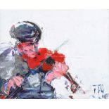 J.B. Vallely - SOLO FIDDLER - Oil on Canvas - 10 x 12 inches - Signed in Monogram