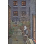 Carolyn Chapman - COURTYARD SEEN FROM STUDIO - Oil on Board - 8.5 x 5 inches - Unsigned