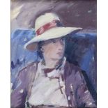 Brian Ballard, RUA - LADY IN A HAT - Oil on Canvas - 12 x 9.5 inches - Signed