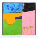 James May - FIVE LONELY STEMS IN A PINK FIELD - Mixed Media - 12 x 12 inches - Signed