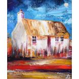 John Stewart - OLD IRISH COTTAGE - Oil on Canvas - 12 x 10 inches - Signed in Monogram