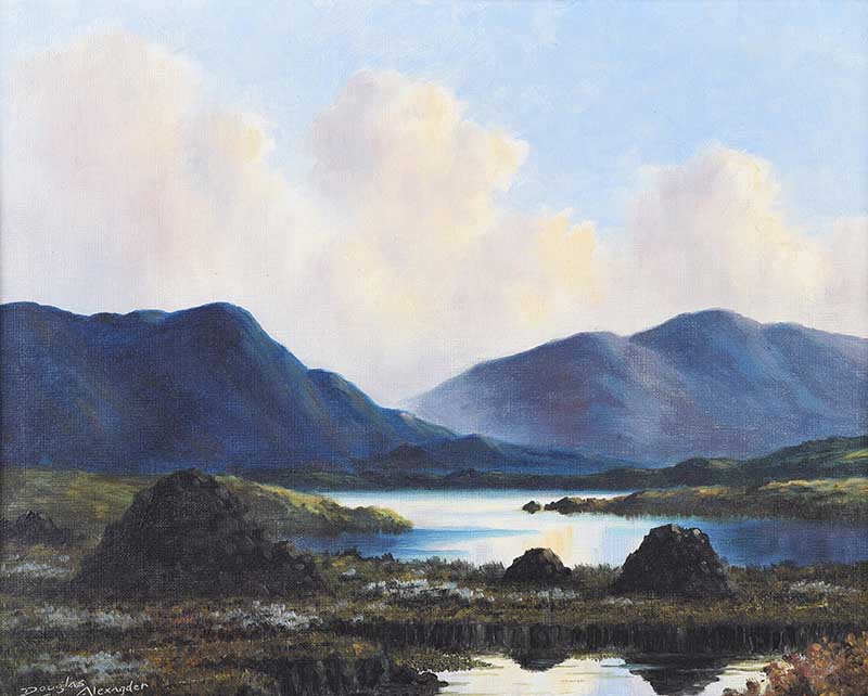 Douglas Alexander, RHA - TURF STACKS, CONNEMARA - Oil on Board - 16 x 20 inches - Signed