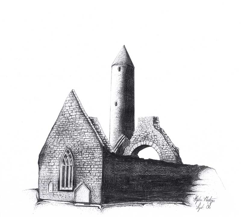 Stephen Montague - THE OLD CHURCH - Pencil on Paper - 7 x 8 inches - Signed