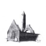 Stephen Montague - THE OLD CHURCH - Pencil on Paper - 7 x 8 inches - Signed