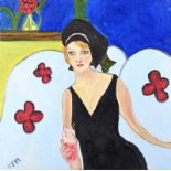 Rose Elizabeth Moorcroft - COCKTAIL HOUR - Oil on Canvas - 20 x 20 inches - Signed in Monogram