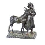 After Giovanni De Martino - GIRL WITH A DONKEY - Cast Bronze Sculpture - 11 x 9.5 inches - Signed