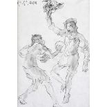 R. Sickert, ARA - THE GAME - Pen & Ink Drawing with Watercolour Wash - 8.5 x 6 inches - Signed in