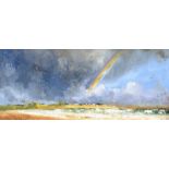 Jim Holmes - STORMY SKIES, DONEGAL - Oil on Board - 6 x 15 inches - Signed