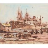 Maurice Canning Wilks, ARHA RUA - BELFAST DOCKS - Watercolour Drawing - 7 x 8 inches - Signed