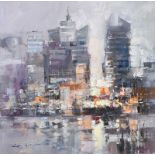 Colin Gibson - CITY LIGHTS - Oil on Board - 15 x 15 inches - Signed