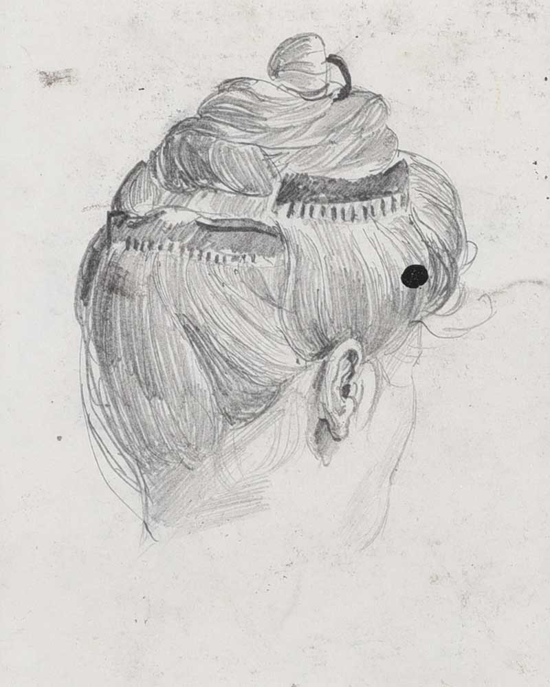 William Conor, RHA RUA - HEAD OF A WOMAN - Pencil on Paper - 4 x 3 inches - Unsigned