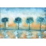 Paul Wilson - TREES BY THE RIVER - Watercolour Drawing - 4 x 6 inches - Signed