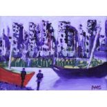 Pearse McCallion - THE RED BOAT - Acrylic on Board - 8 x 11 inches - Signed in Monogram