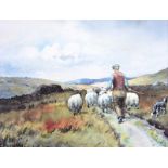 Charles McAuley - DRIVING SHEEP - Coloured Print - 6 x 8 inches - Unsigned