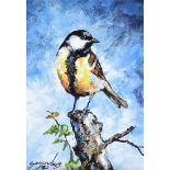 Andy Saunders - GREAT TIT - Oil on Board - 7 x 5 inches - Signed